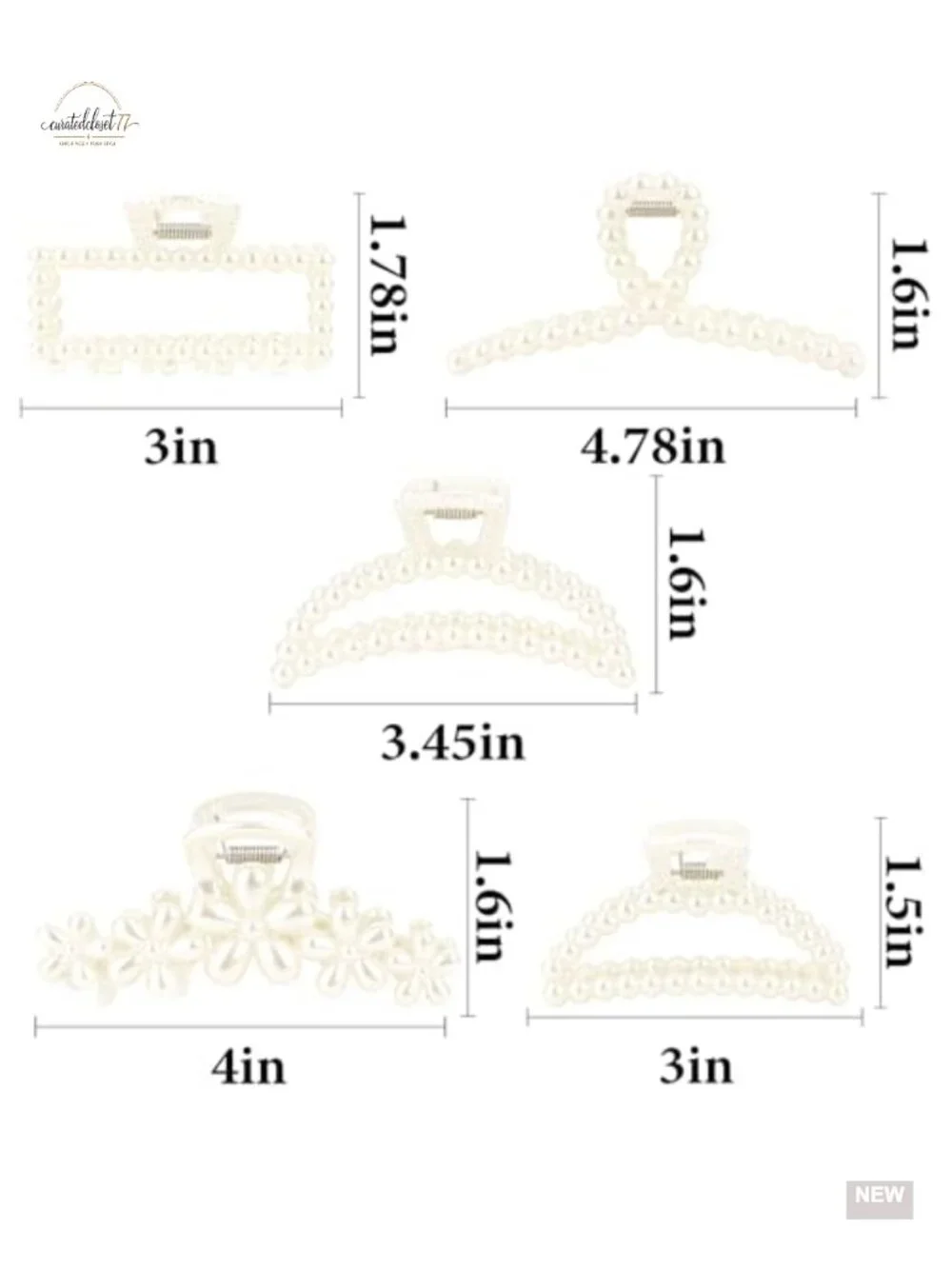5-Piece Pearl Claw Hair Clips Set for Women - Decorative Hair Clamps, Secure
